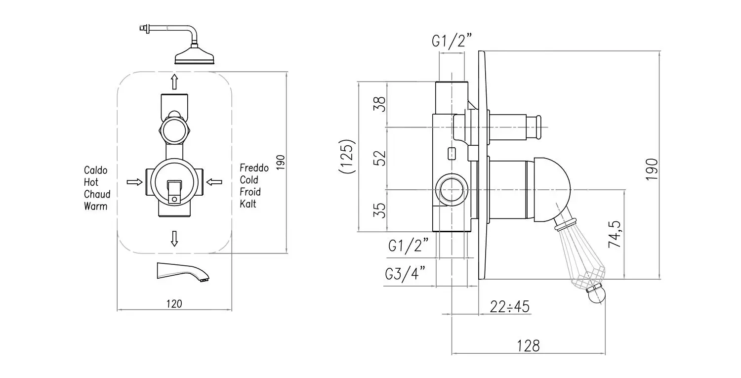 Sapho Kirké - Grifo Empotrado De Ducha, Palanca De Cristal, Cromo KI42KC - Imagen 2