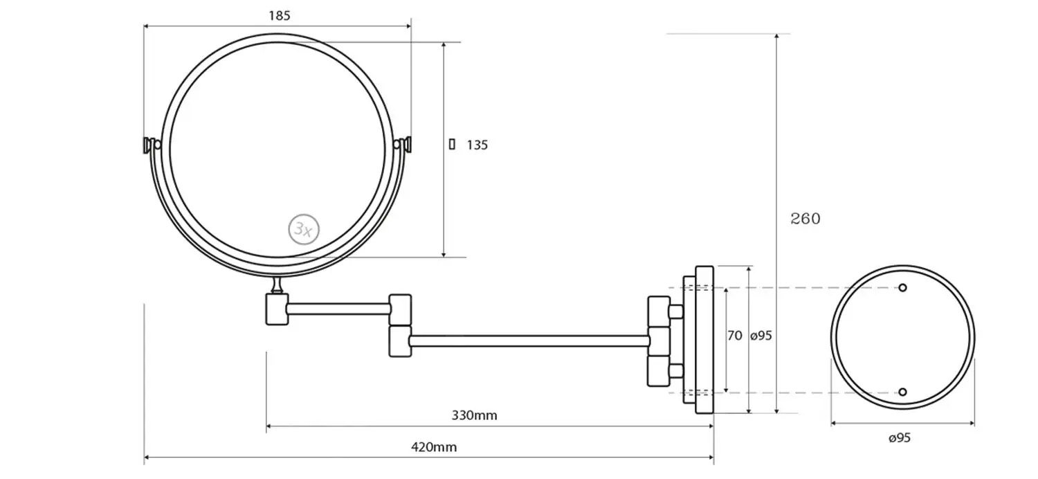 Sapho Equipamiento De Baño - Espejo Cosmético De Pared, Cromo XR005 - Imagen 2