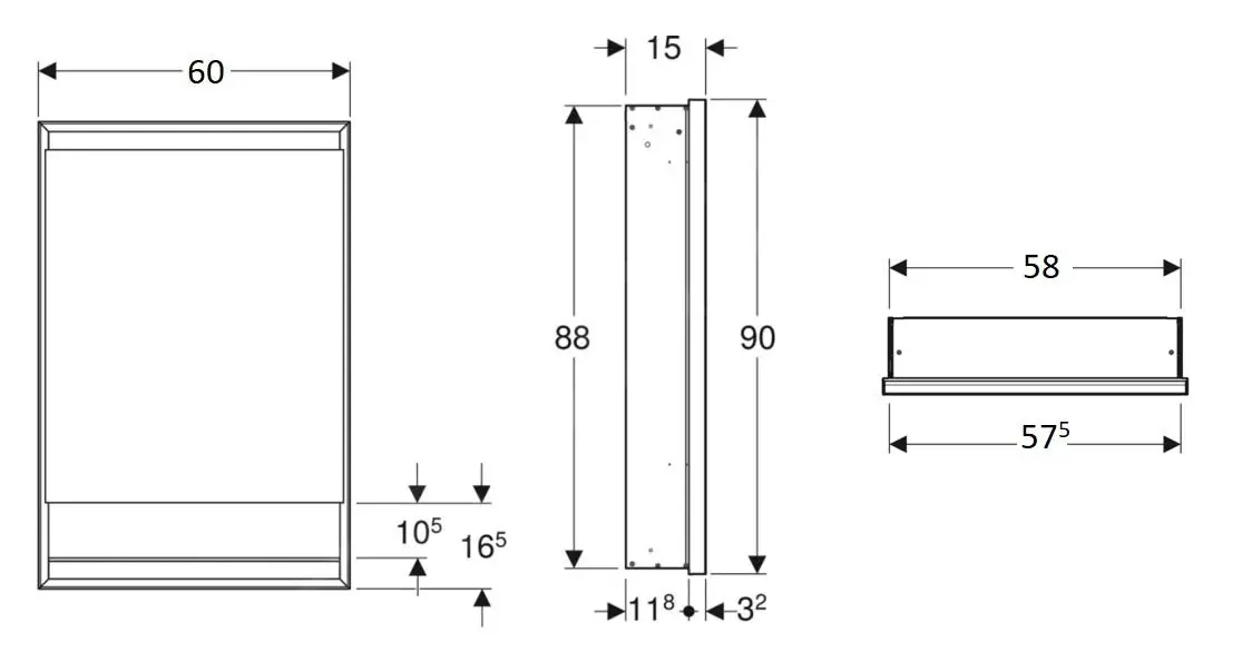Geberit ONE - Mueble Con Espejo Con Iluminación LED, 600x900x150 Mm, Bisagras A La Izquierda, Con Nicho, Empotrable, Blanco 505.820.00.2 - Imagen 2