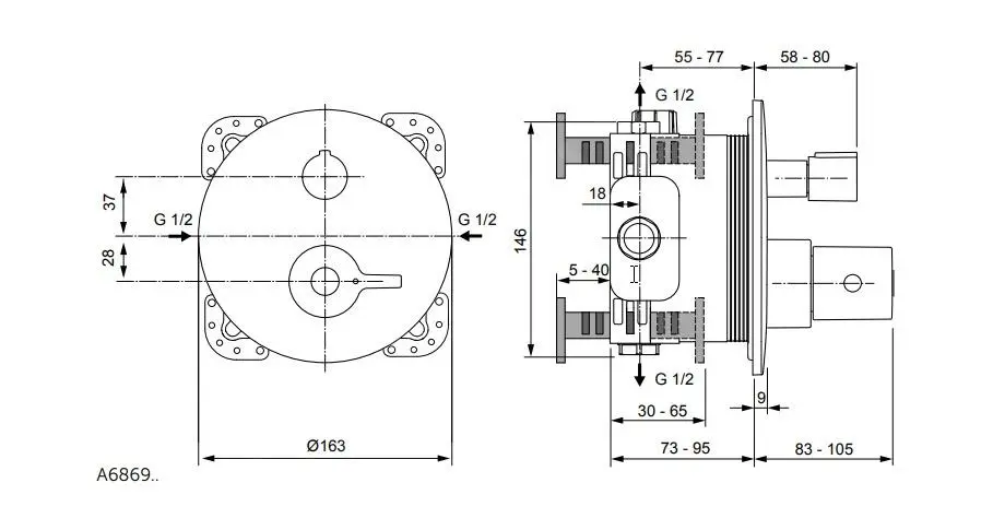 Ideal Standard Ceraplus II - Grifo De Bañera Termostático Empotrado, Cromo A6869AA - Imagen 2