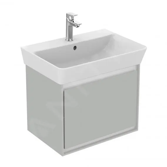 Ideal Standard Connect Air - Mueble Bajo Lavabo Cube 550 Mm, 480x409x400 Mm, Gris Claro Brillante/blanco Mate E0844EQ