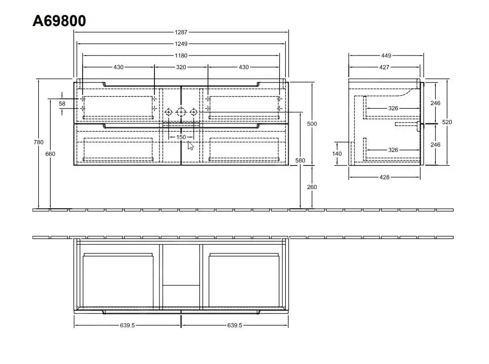 Villeroy & Boch Subway 2.0 - Mueble De Lavabo, 1287x520x449 Mm, Jilm Impresso A69800PN - Imagen 2