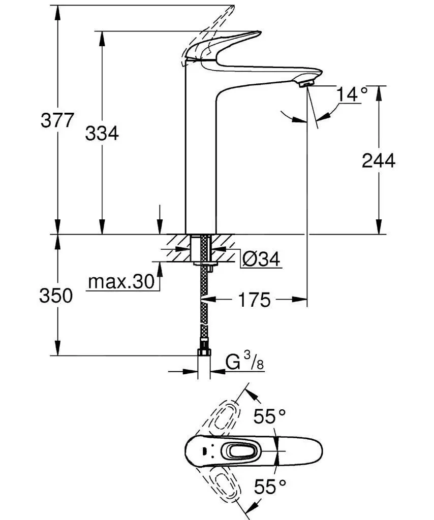 Grohe Eurostyle - Grifo Monomando De Lavabo XL, Cromo 23570003 - Imagen 2