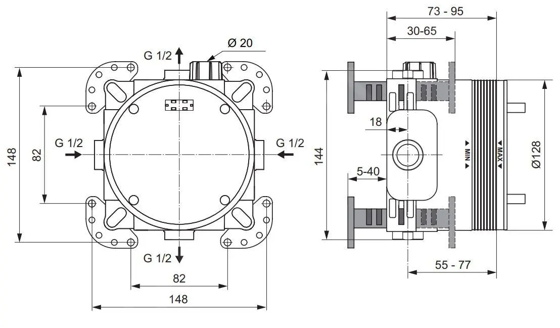 Ideal Standard Active - Cuerpo Empotrado Para Grifería De Ducha Y Bañera A1000NU - Imagen 2