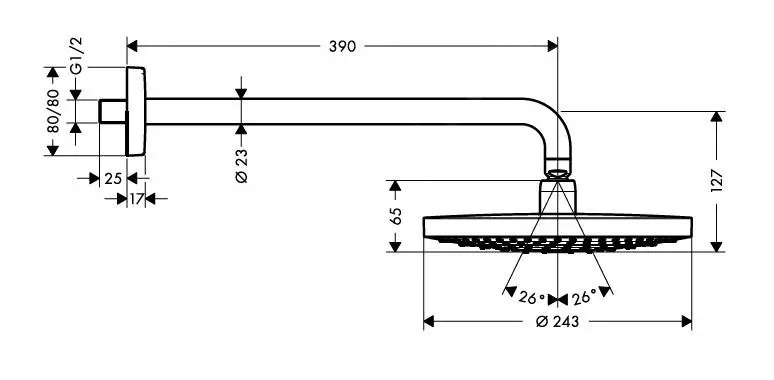 Hansgrohe Raindance Select S - Rociador De Ducha 240, 2 Chorros, EcoSmart 9 L/min, Brazo De Ducha 390 Mm, Cromo 26470000 - Imagen 2