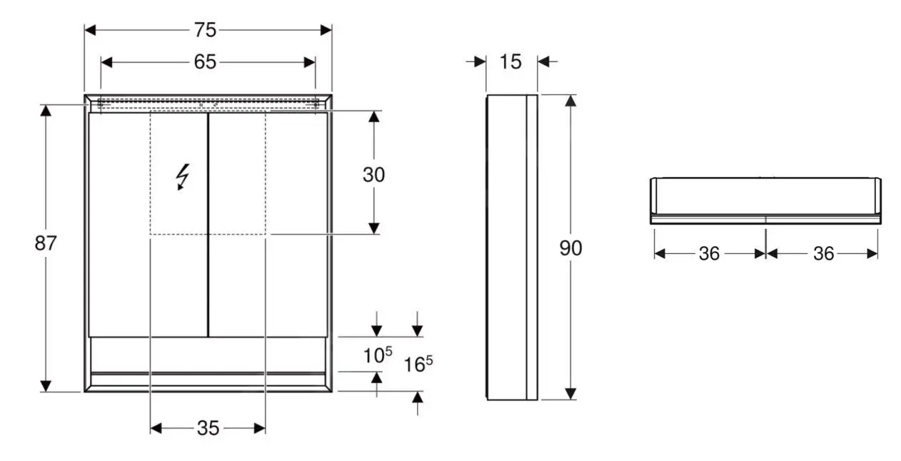 Geberit ONE - Mueble Con Espejo Con Iluminación LED, 750x900x150 Mm, 2 Puertas, Con Nicho, Blanco 505.832.00.2 - Imagen 2
