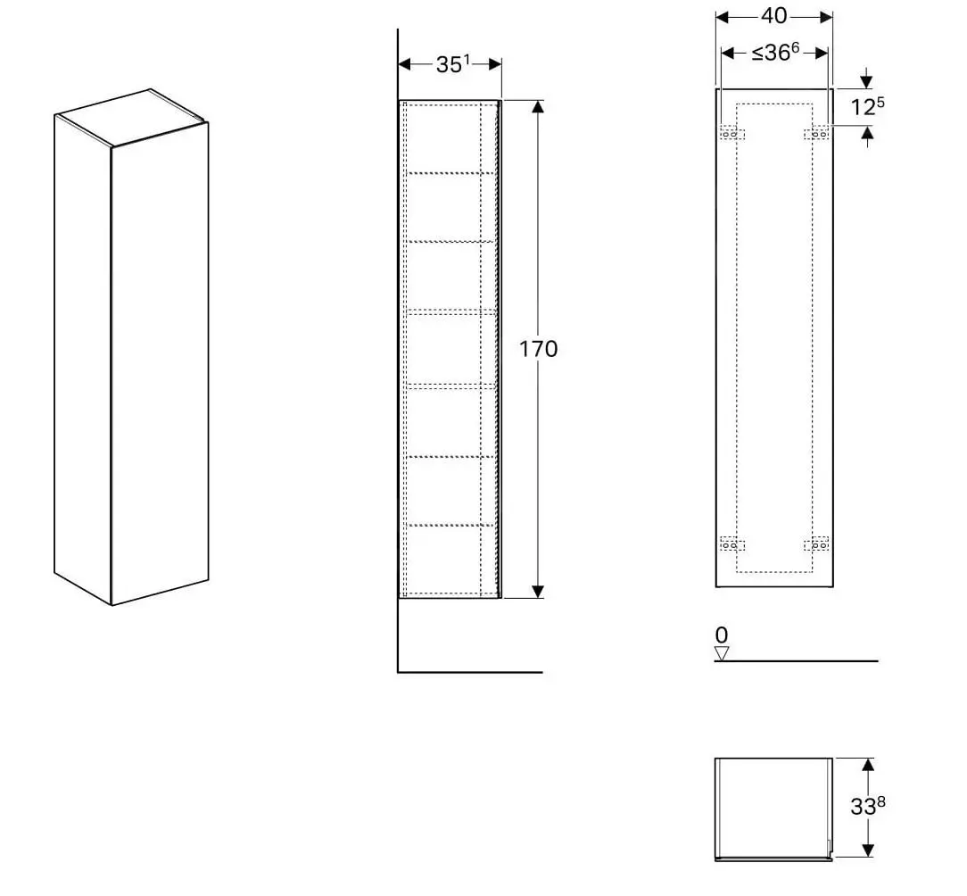 Geberit Xeno 2 - Armario Alto 1700x400 Mm, Espejo Dentro, Gris 500.503.43.1 - Imagen 2