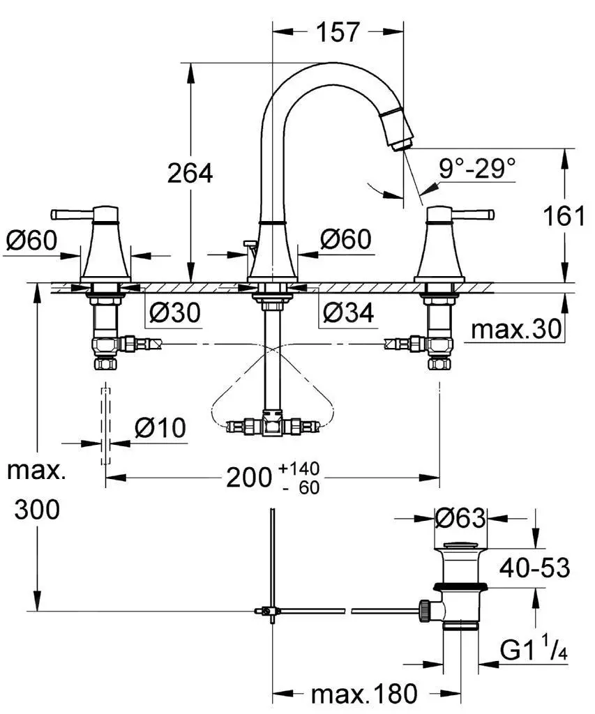 Grohe Grandera - Grifo De 3 Orificios Para Lavabo, Cromo 20389000 - Imagen 2