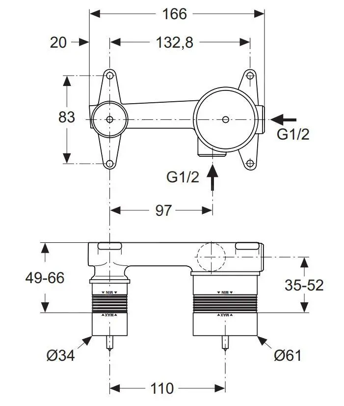Ideal Standard Active - Cuerpo Empotrado Para Grifería De Lavabo A5948NU - Imagen 2