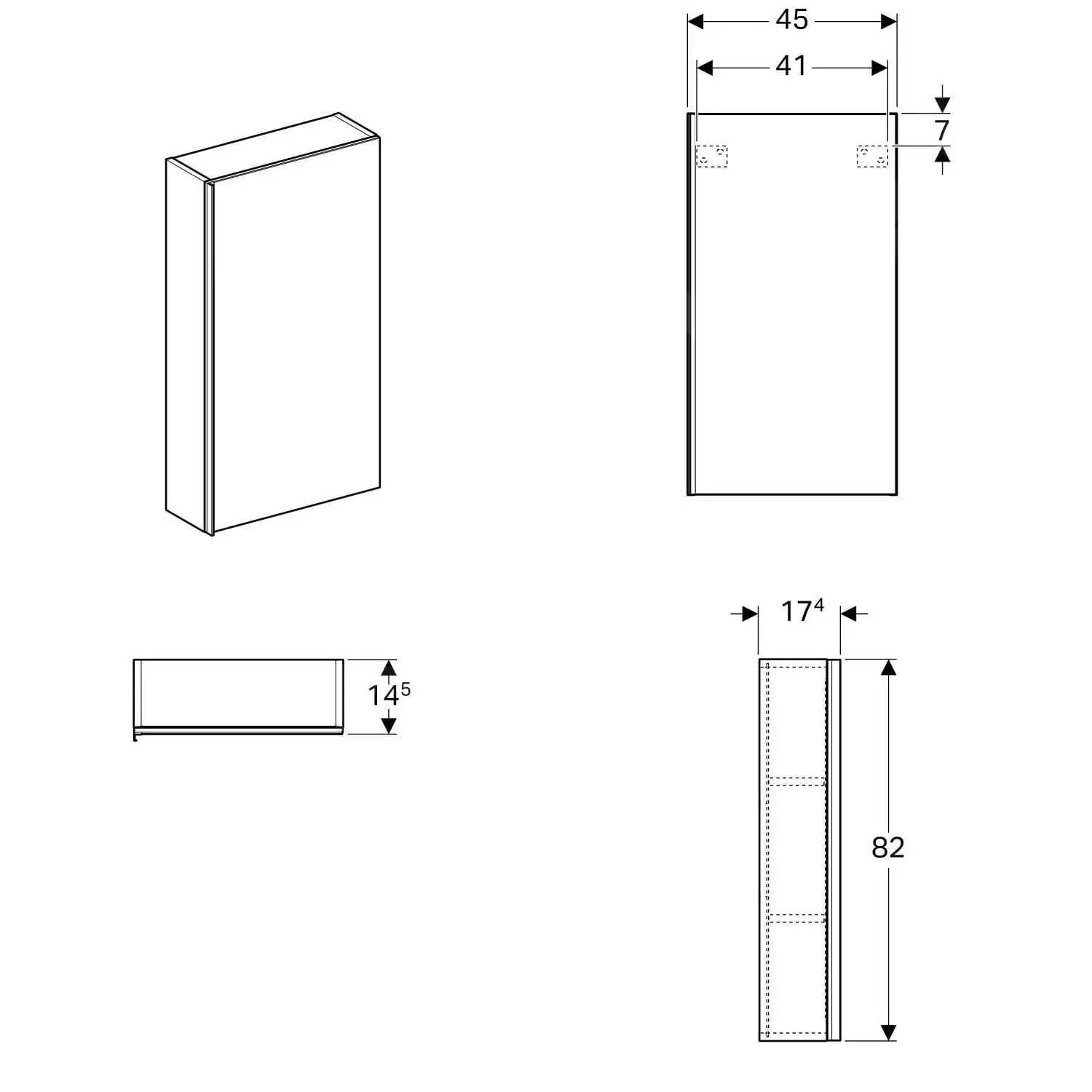 Geberit Acanto - Armario Colgante 450x820 Mm Con Espejo Dentro, Gris Arena 500.639.JL.2 - Imagen 2