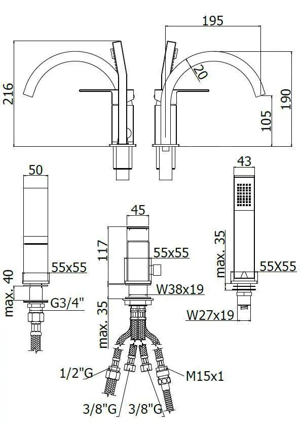 Paffoni Elle - Grifo De 3 Orificios Para Bañera, Cromo EL040CR - Imagen 2