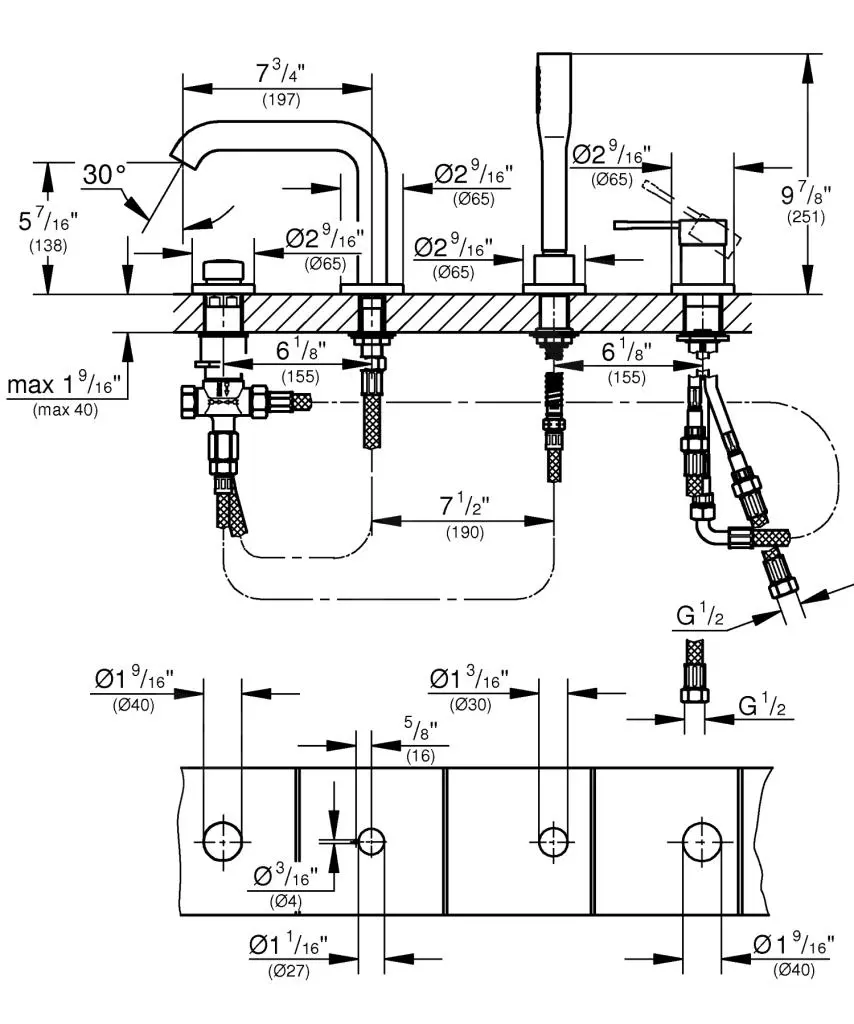 Grohe Essence - Grifo Monomando De Bañera Combinación De 4 Orificios, Grafito Oscuro Cepillado 19578AL1 - Imagen 2