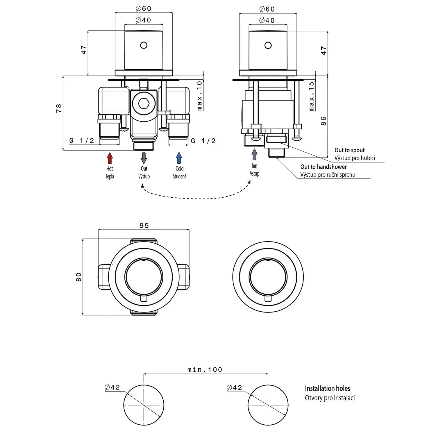 Sapho Grifería - Grifo Termostático GO, Para Borde De Bañera, Instalación De 2 Orificios, Cromo TH100 - Imagen 2