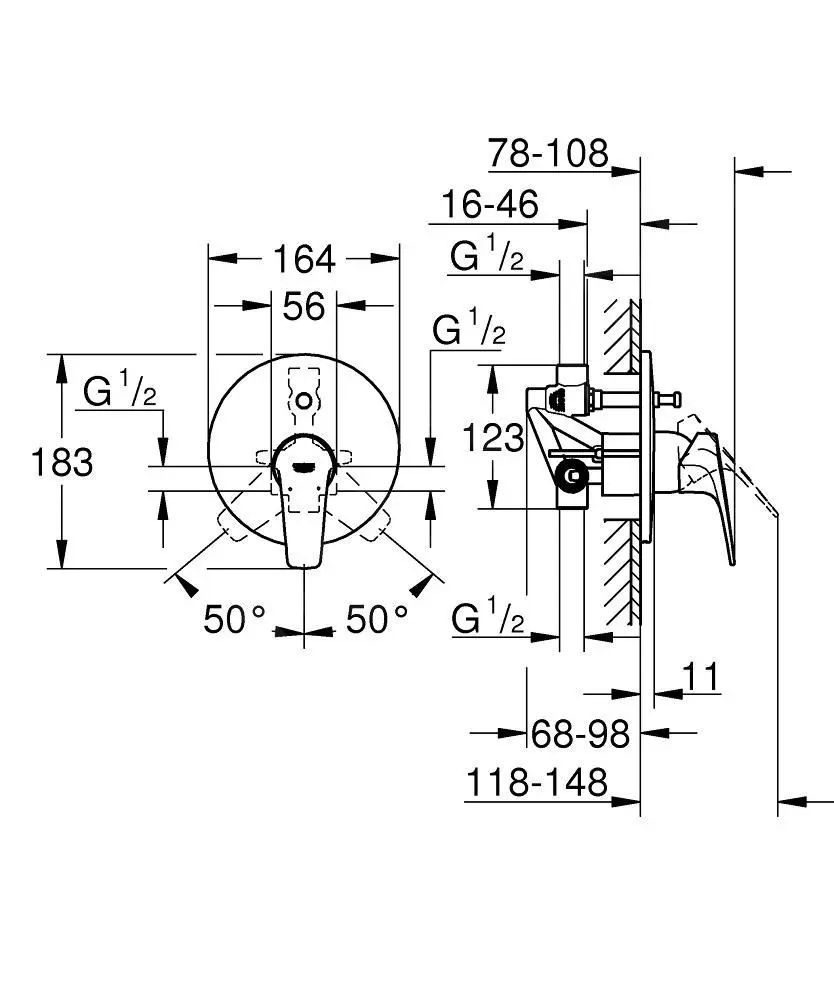 Grohe Start Flow - Grifo De Bañera Empotrado Con Cuerpo De Montaje, Cromo 29117000 - Imagen 2