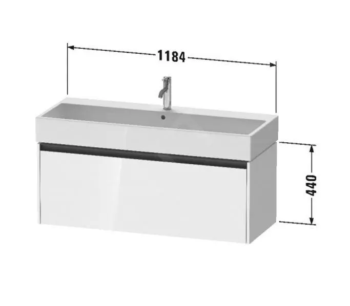 Duravit Ketho.2 - Mueble De Lavabo 440x1184x460 Mm, 1 Cajón, Blanco Brillante K25079022220000 - Imagen 2
