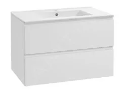 Kielle Aura - Mueble Con Lavabo, 80x55x46 Cm, 2 Cajones, Blanco Brillante 50002S80