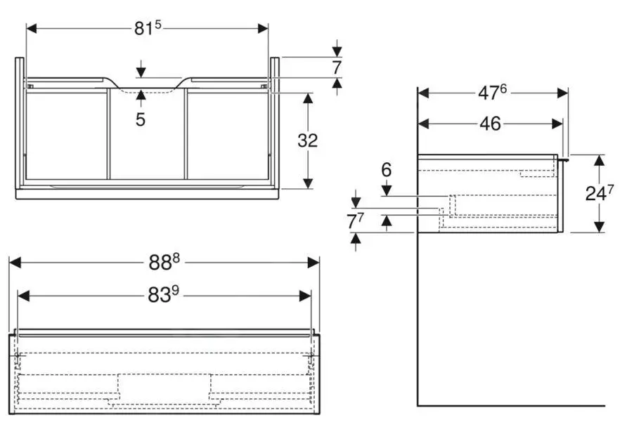 Geberit ICon - Mueble De Lavabo 888x247x476 Mm, 1 Cajón, Blanco Brillante 502.312.01.2 - Imagen 2