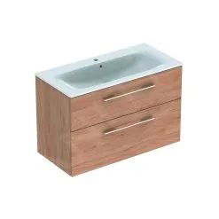 Geberit Selnova Square - Armario De Lavabo 635x988x480 Mm, Con Lavabo, 2 Cajones, Nogal Hickory Claro 501.247.00.1