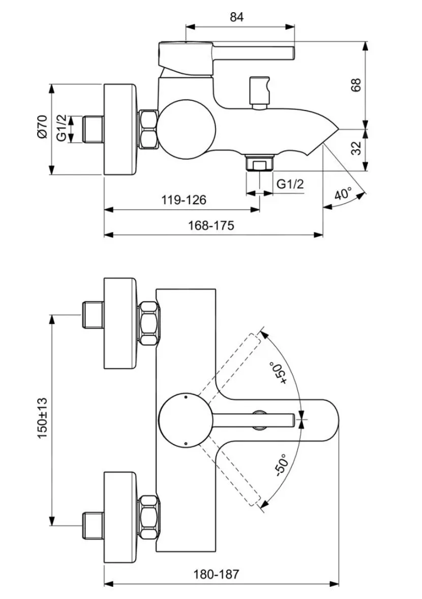 Ideal Standard CeraLine - Grifo De Bañera De Pared, Cromo BC199AA - Imagen 2