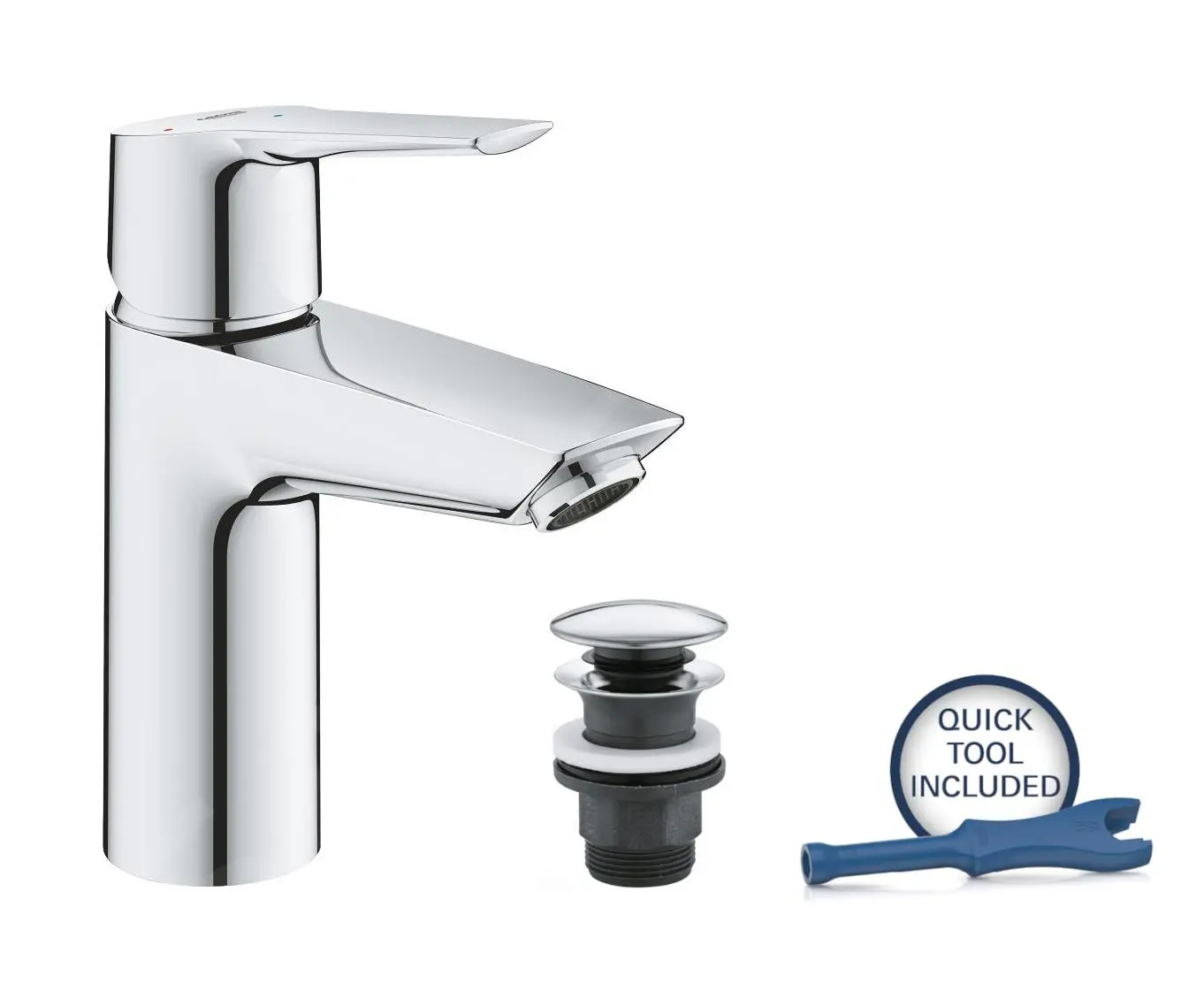 Grohe QuickFix Start - Grifo De Lavabo Con Desagüe Push-Open, Arranque En Frío, Cromo 23551002
