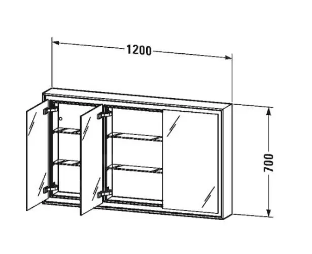Duravit L-Cube - Armario Con Espejo Con Iluminación LED, Encastrable, 700x1200x155 Mm, 3 Puertas, Blanco LC7653000001000 - Imagen 2