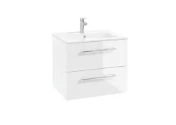 Kielle Vega - Mueble Con Lavabo, 60x50x46 Cm, 2 Cajones, Blanco Brillante 50018S60