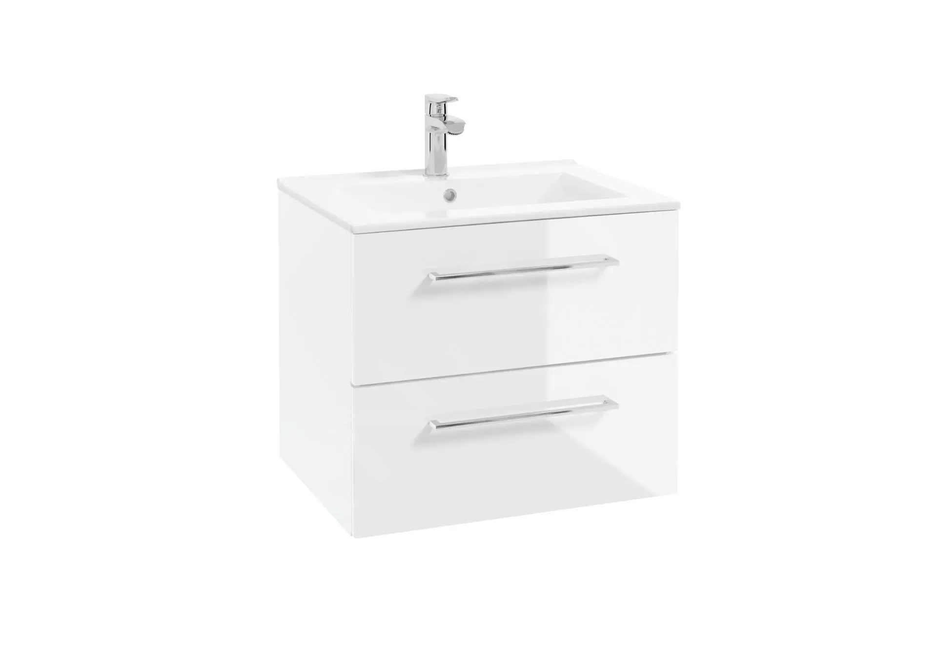 Kielle Vega - Mueble Con Lavabo, 60x50x46 Cm, 2 Cajones, Blanco Brillante 50018S60