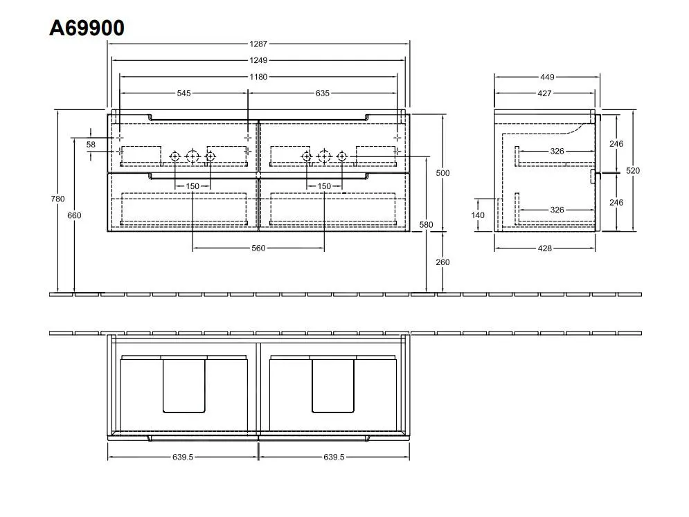 Villeroy & Boch Subway 2.0 - Mueble De Lavabo, 1287x520x449 Mm, Glossy Grey A69900FP - Imagen 2