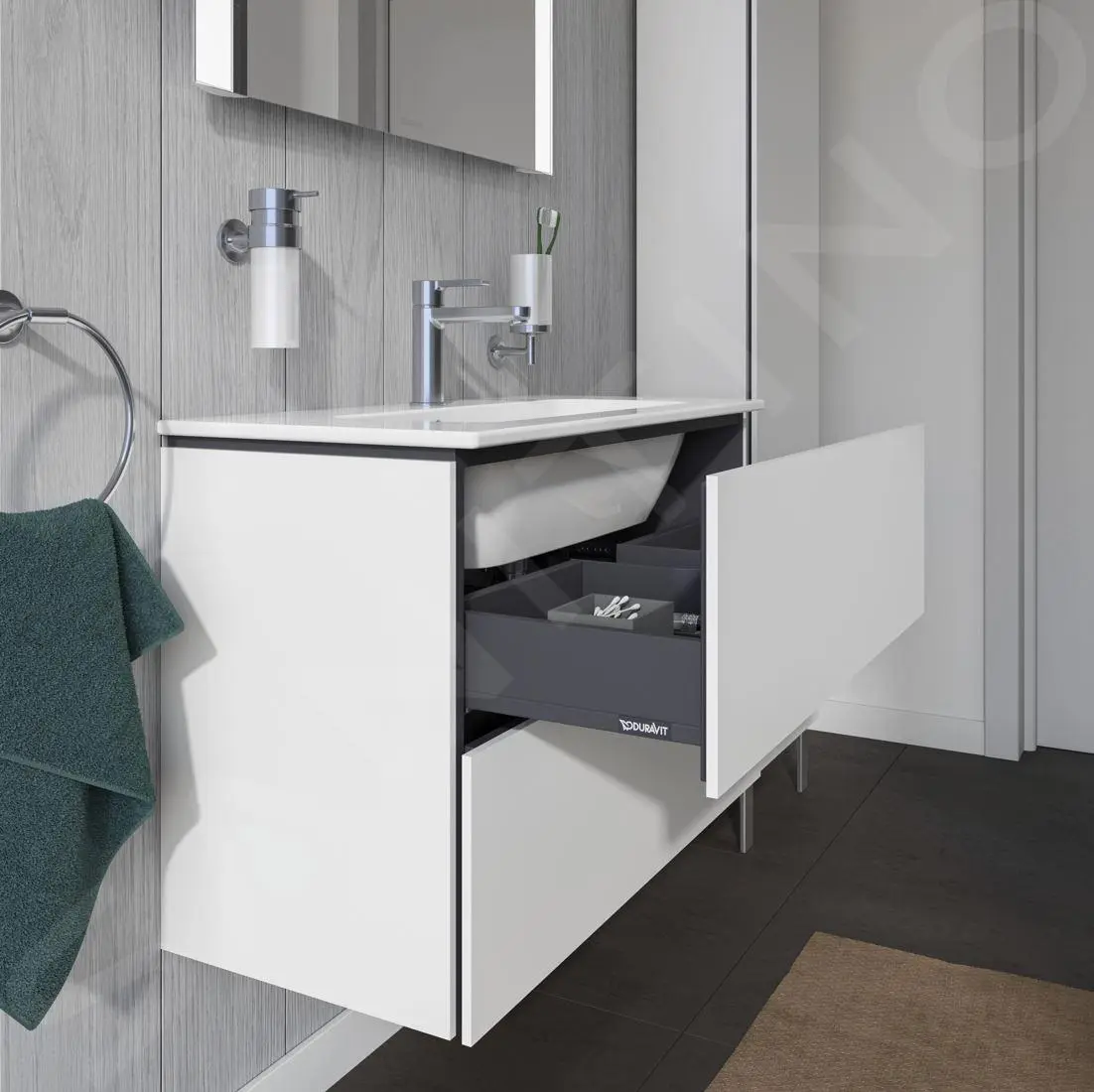Duravit L-Cube - Armario De Lavabo Compact, 550x820x391 Mm, 2 Cajones, Blanco Brillante LC625702222 - Imagen 6