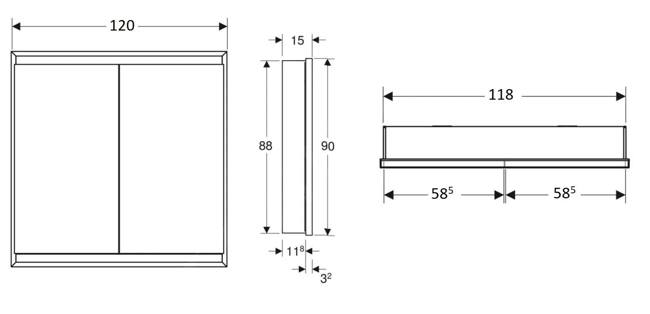 Geberit ONE - Mueble Con Espejo Con Iluminación LED, 1200x900x150 Mm, 2 Puertas, Empotrable, Aluminio 505.805.00.1 - Imagen 2