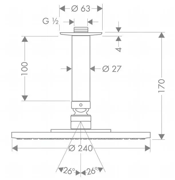 Hansgrohe Raindance - Rociador De Ducha S 240 Air 1 Jet EcoSmart 9 L/min Con Conexión De Techo 100 Mm, Cromo 27463000 - Imagen 2