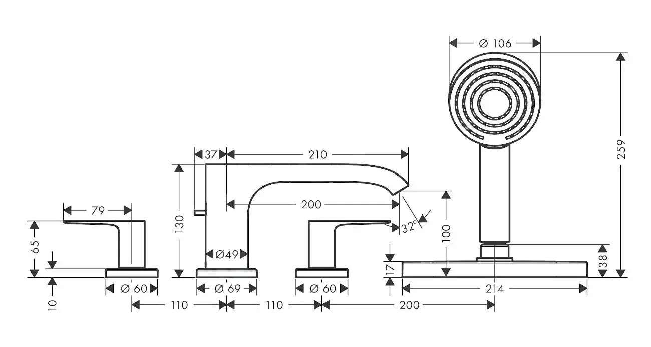 Hansgrohe Vivenis - Grifo Para Borde De Bañera De 4 Orificios, SBox, Cromo 75444000 - Imagen 2