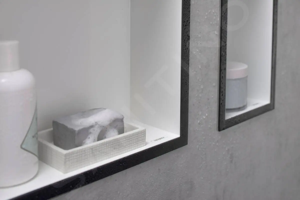 Hansgrohe XtraStoris Individual - Honracina De Pared Con Marco Decorativo, 300x300x100 Mm, Acero Inoxidable Cepillado/negro Mate 56097670 - Imagen 3