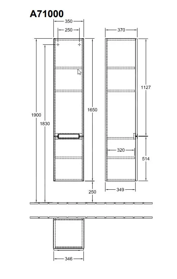 Villeroy & Boch Subway 2.0 - Armario Alto, 1650x370x350 Mm, Bisagras A La Derecha, Glossy Grey A71000FP - Imagen 2