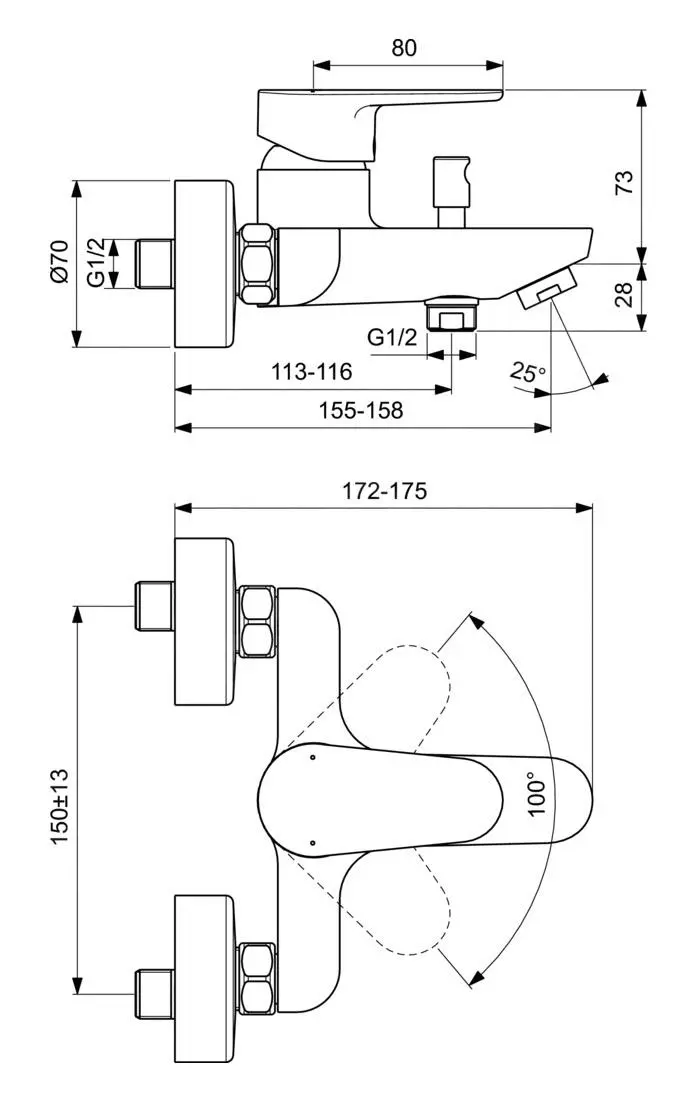 Ideal Standard Cerafine O - Grifo De Bañera De Pared, Cromo BC500AA - Imagen 2