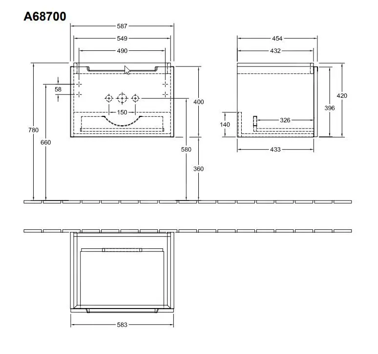 Villeroy & Boch Subway 2.0 - Mueble De Lavabo, 587x420x454 Mm, 1 Cajón, Glossy Grey A68700FP - Imagen 2