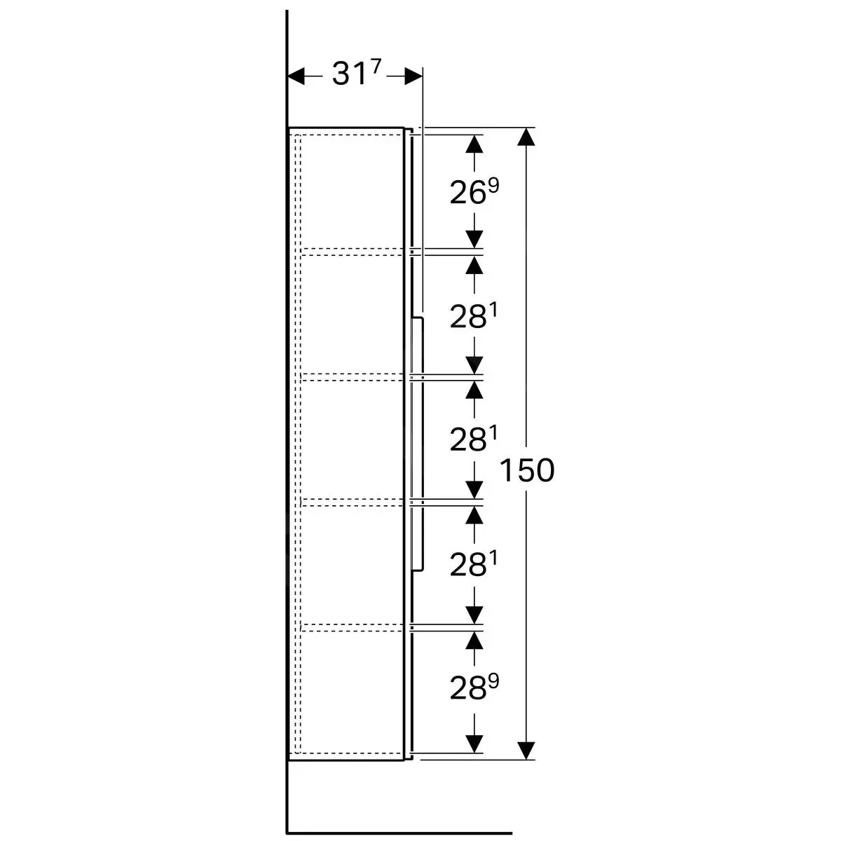 Geberit ICon - Armario Alto Con Puerta Y Espejo, 360x1500x309 Mm, Blanco Brillante 840150000 - Imagen 3