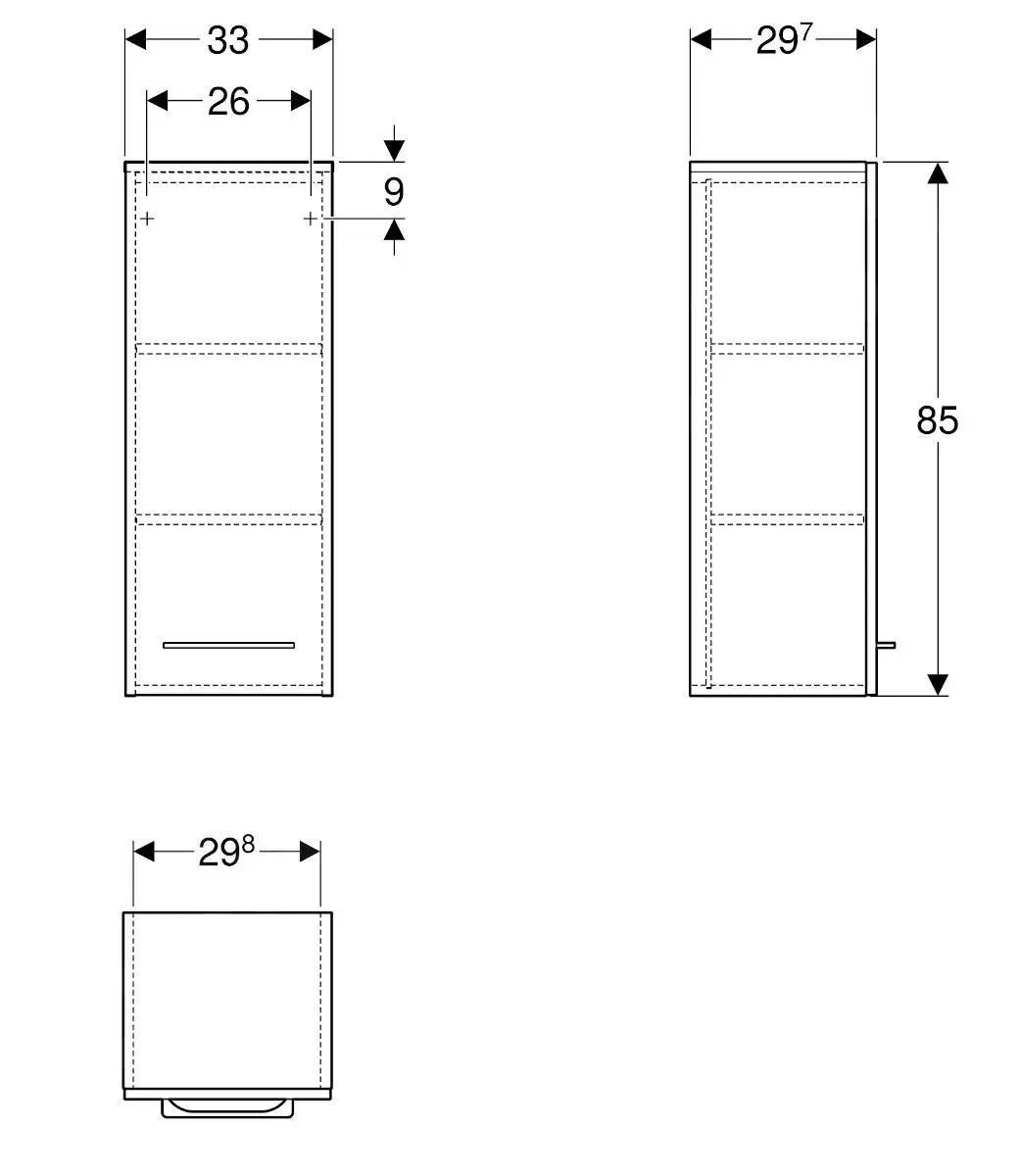 Geberit Selnova Square - Armario Superior Lateral 850x330x297 Mm, 1 Puerta, Blanco Brillante 501.276.00.1 - Imagen 2