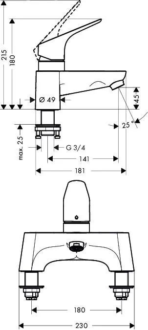 Hansgrohe Focus E2 - Grifo Monomando De 2 Orificios Para Borde De Bañera, Cromo 31523000 - Imagen 2