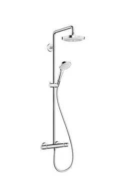 Hansgrohe Croma Select E - Conjunto De Ducha Showerpipe 180 Con Termostato, 2 Chorros, EcoSmart 9 L/min, Blanco/cromo 27257400