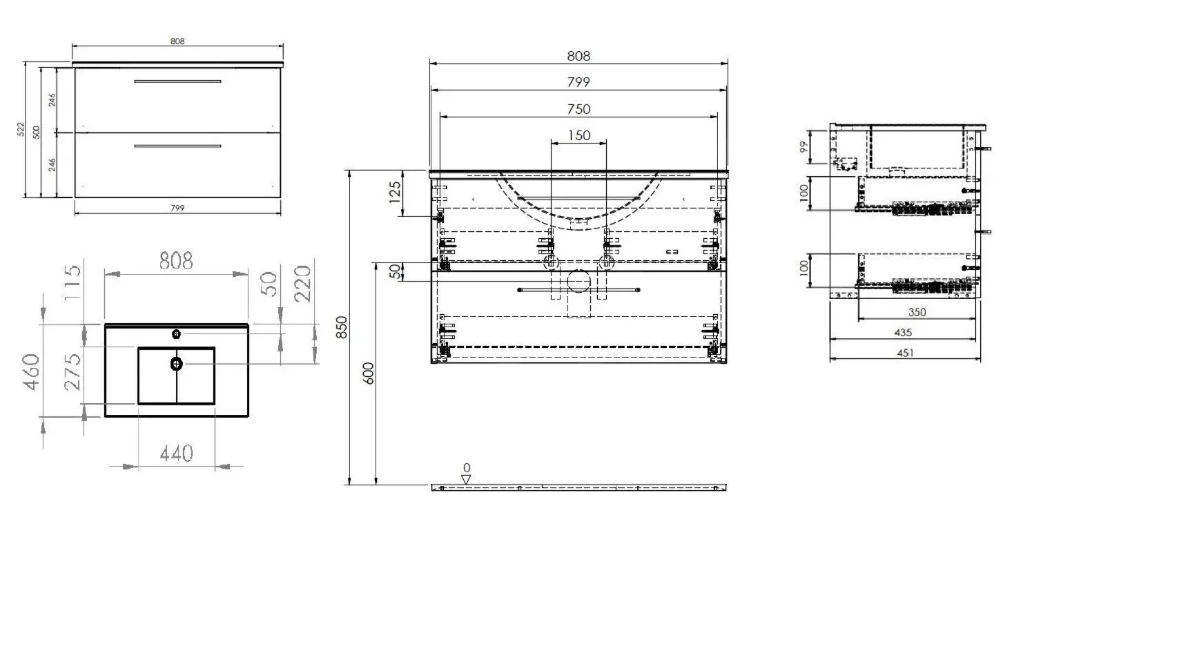 Kielle Vega - Armario Con Lavabo, 80x50x46 Cm, 2 Cajones, Roble Dorado 50018S81 - Imagen 2