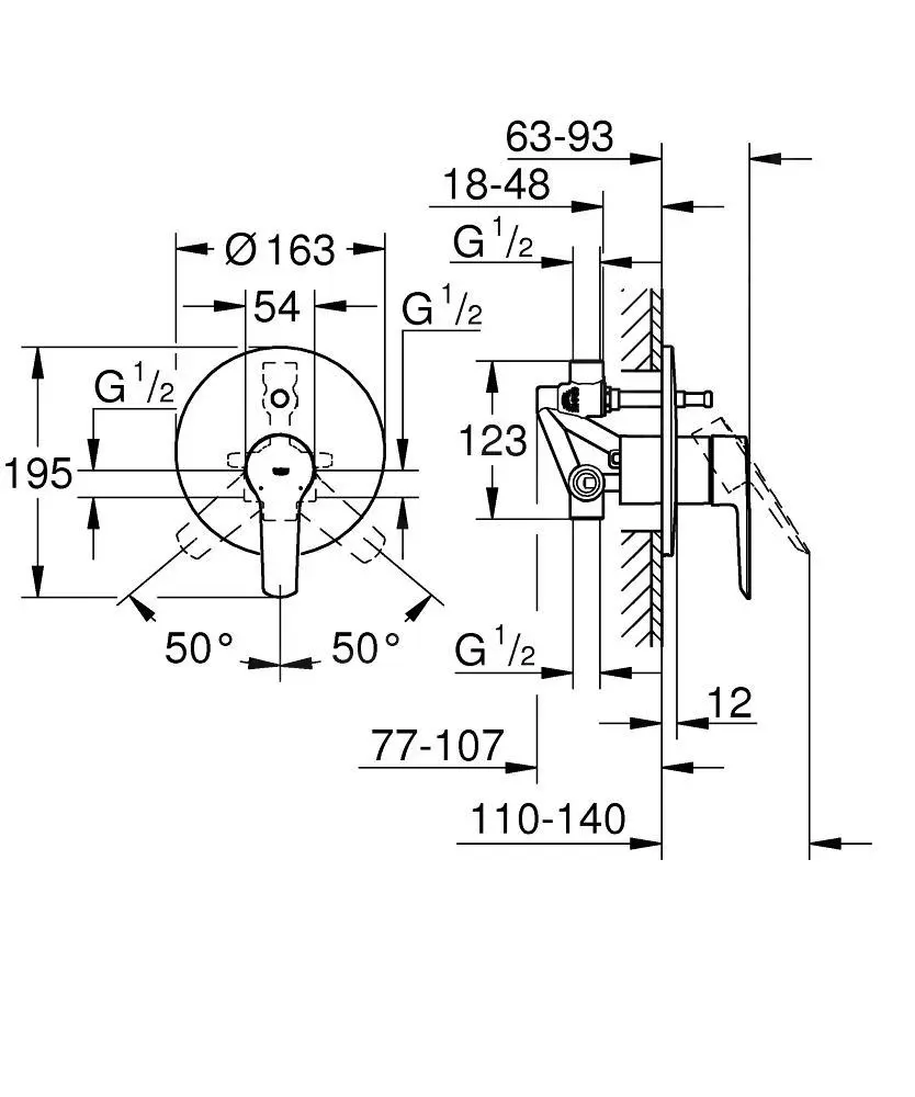 Grohe QuickFix Start - Grifo De Bañera Empotrado Con Cuerpo De Montaje, Cromo 23558002 - Imagen 2