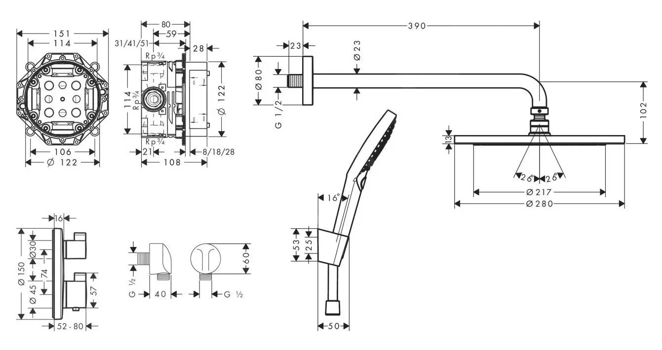 Hansgrohe Croma - Conjunto De Ducha 280, Con Termostato Ecostat S Empotrado, Negro Mate 27961670 - Imagen 2