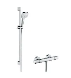Hansgrohe Croma Select E - Conjunto De Ducha Vario Con Termostato, 3 Chorros, Barra De Ducha 900 Mm, Blanco/cromo 27082400