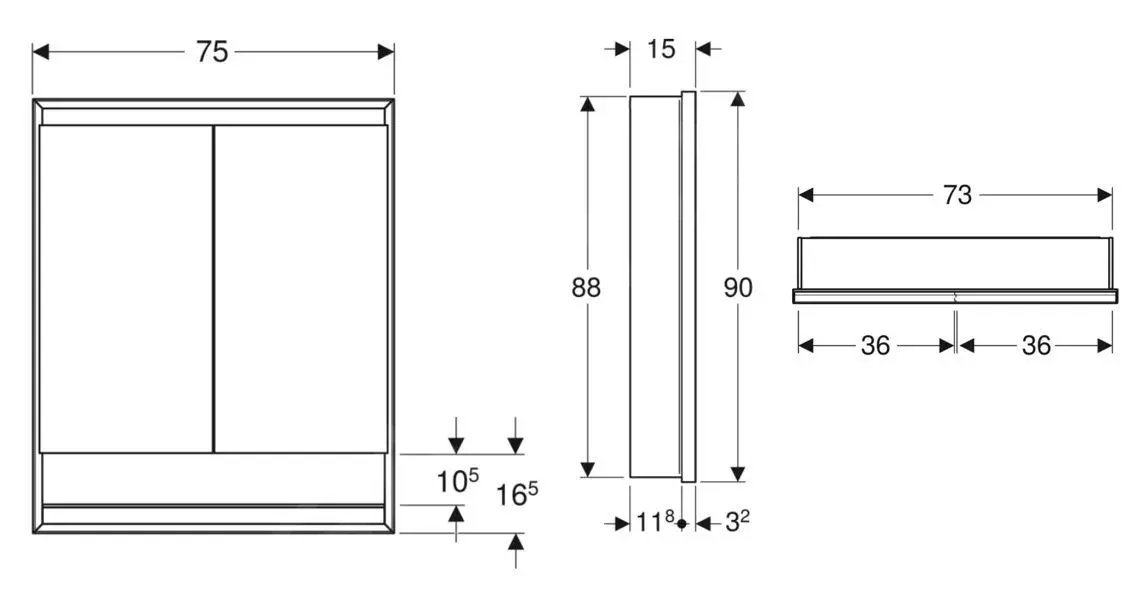 Geberit ONE - Mueble Con Espejo Con Iluminación LED, 750x900x150 Mm, 2 Puertas, Con Nicho, Empotrable, Blanco 505.822.00.2 - Imagen 2