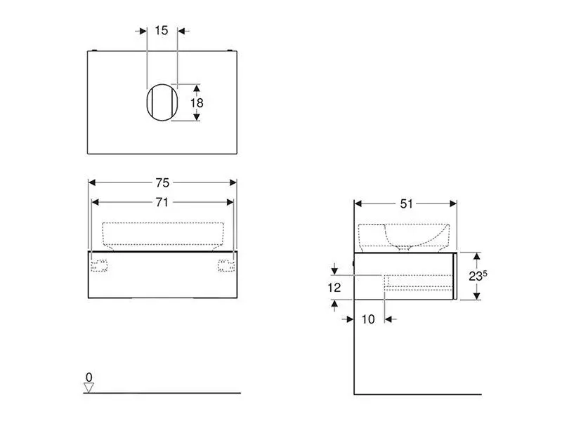 Geberit VariForm - Mueble De Lavabo, 750x510x235 Mm, 1 Cajón Y Tapón De Olores, Nogal 501.162.00.1 - Imagen 2