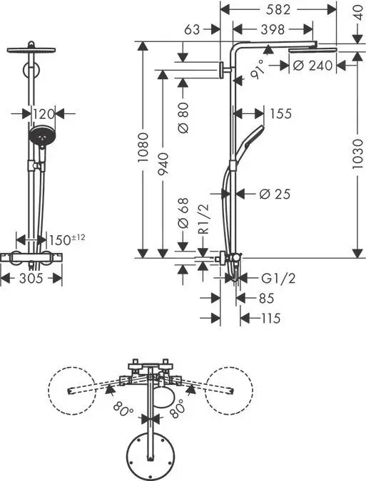 Hansgrohe Raindance Select S - Conjunto De Ducha Con Termostato Showerpipe 240 1jet P, Cromo 27633000 - Imagen 2
