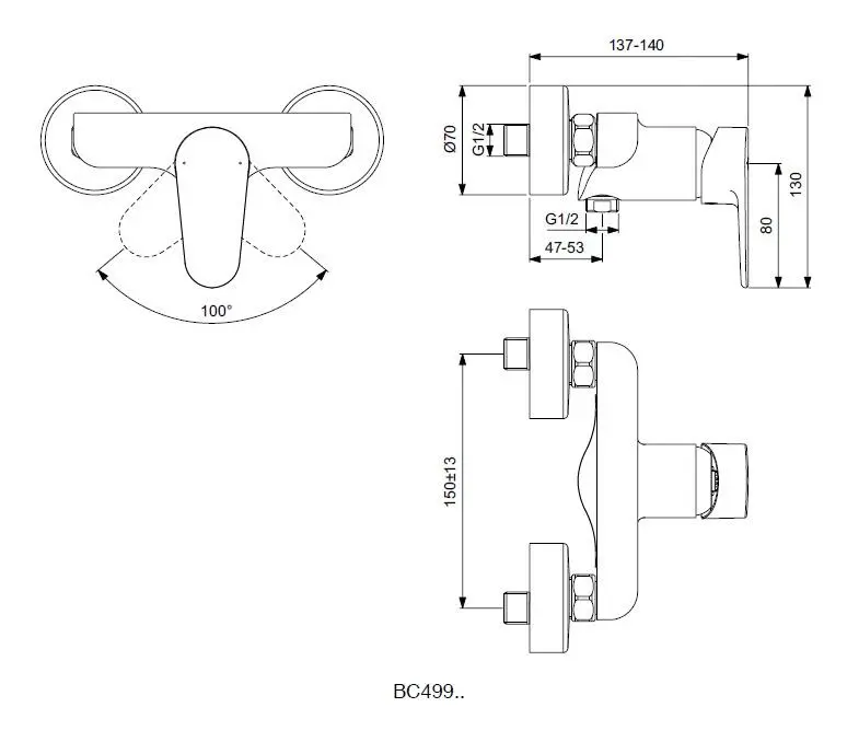 Ideal Standard Cerafine O - Grifo De Ducha De Pared, Negro BC499XG - Imagen 2