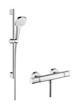 Hansgrohe Croma Select E - Conjunto De Ducha Vario Con Termostato, 3 Chorros, Barra De Ducha 650 Mm, Blanco/cromo 27081400