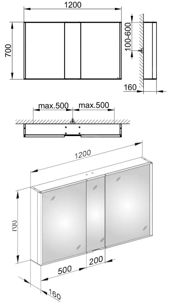 Keuco Royal Match - Armario Con Espejo E Iluminación LED, 1200x700x160 Mm, Plata Anodizada 12804171311 - Imagen 2